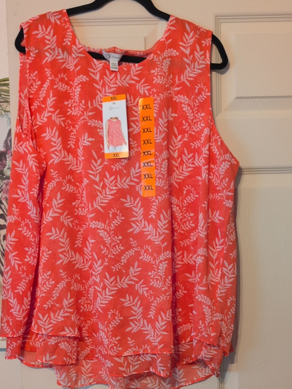 Coral Pink Leaf-Print Sleeveless Tank Top
